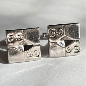 Vintage cuff links silver tone diamond shape square